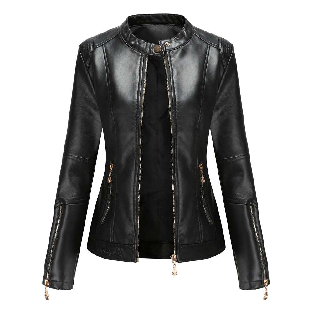 Trendy faux leather jacket for women with minimalist accents Lune London
