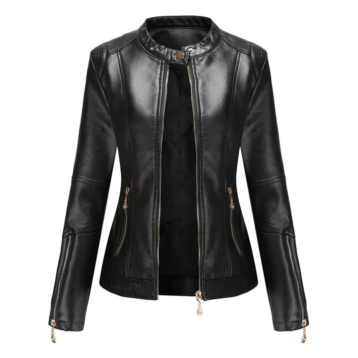 Trendy faux leather jacket for women with minimalist accents Lune London
