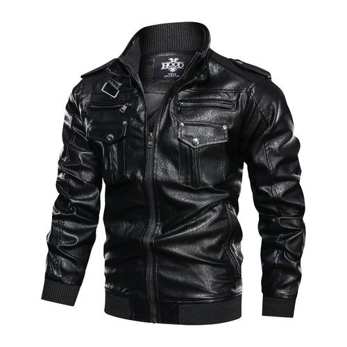Elegant leather jacket for men with practical zip pockets and a trendy stand-up collar Chic und Stil