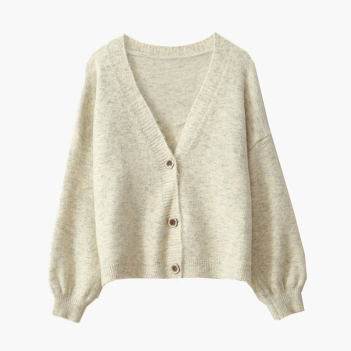 Loose knit jacket for women with V-neck and button closure Lune London