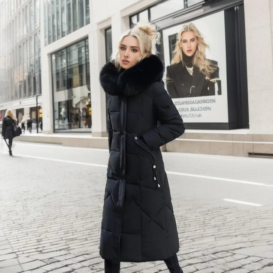 Long winter coat with fur hood