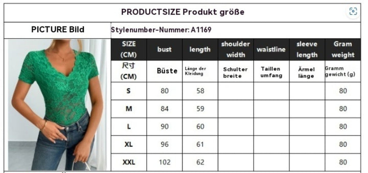 Lune London | Women Solid Sexy Lace V-Neck Short Sleeve