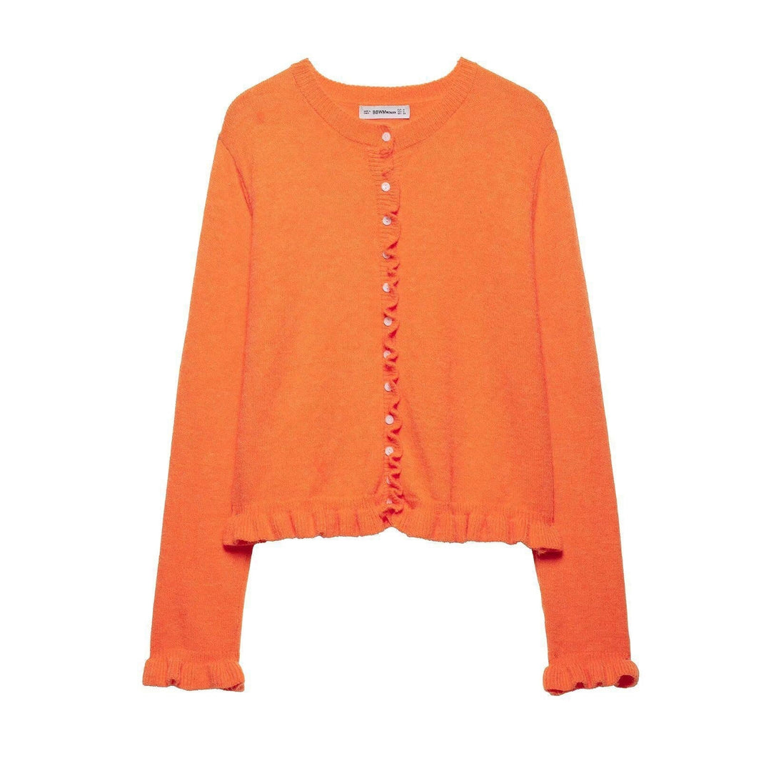Lune London | Ruffled women's cardigan with buttons, chic layered top