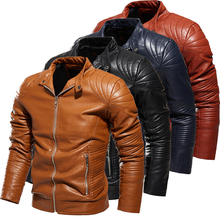 Men's motorcycle jacket in finely crafted leather with prominent quilted details and practical pockets Lune London