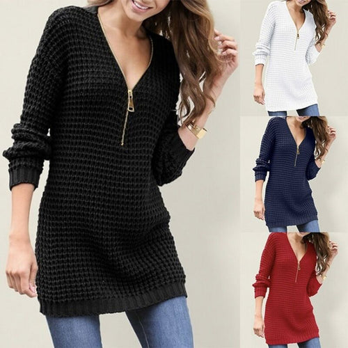 Women knit sweater with trendy zipper and honeycomb design Lune London