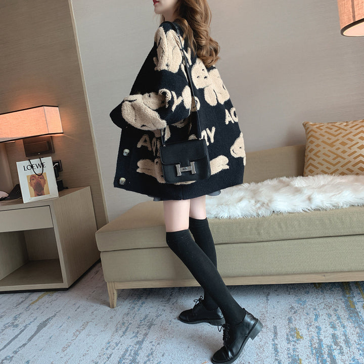 Cardigan Femme Douillet avec Motif Mignon et Grandes Poches Chic & Stil