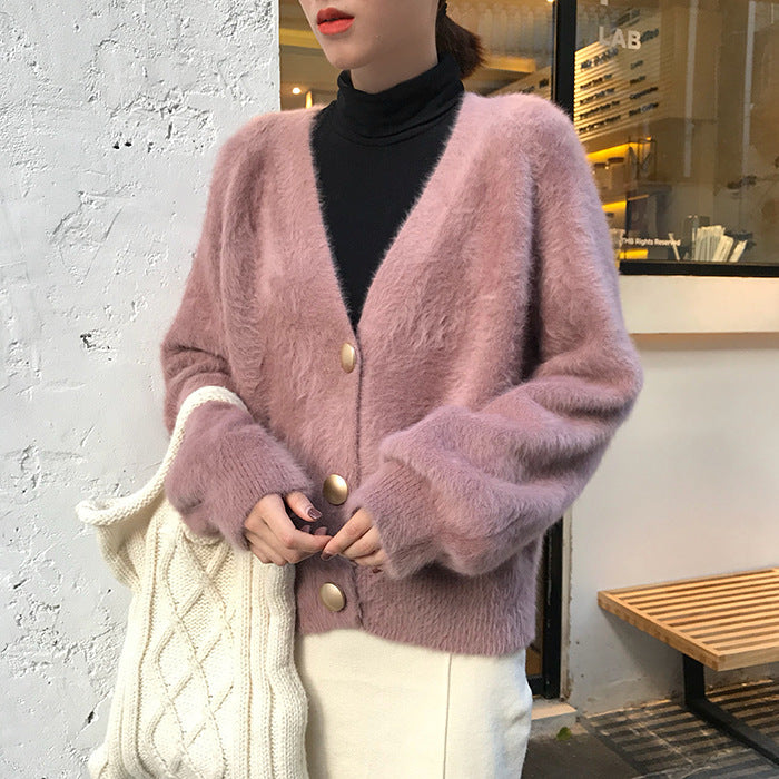 Ladies Soft cardigan with voluminous sleeves and elegant buttons Lune London