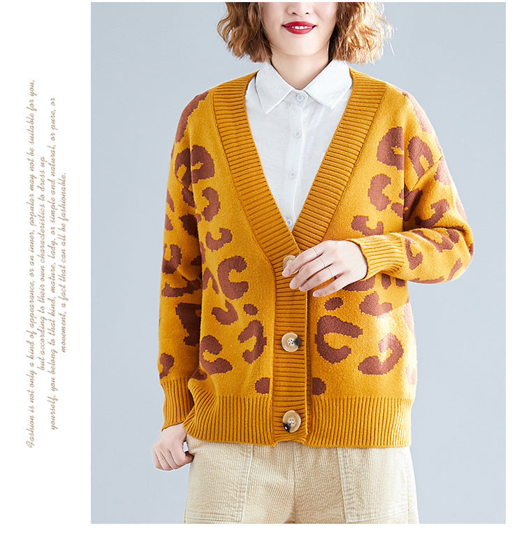 Women Chunky Knit Vest with Modern Leopard Print and Practical Button Details Lune London