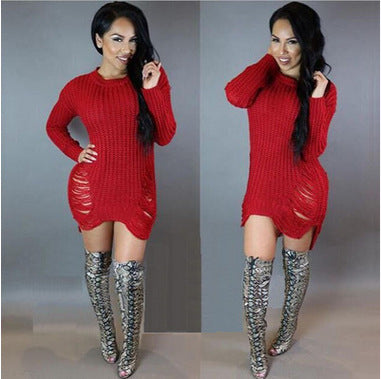 Chunky knit dress for women with side cutouts Lune London