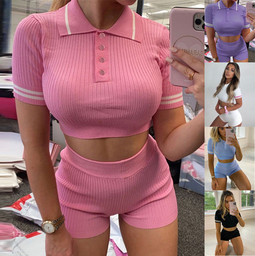 Chic Ribbed Crop Top Set and Shorts for Women