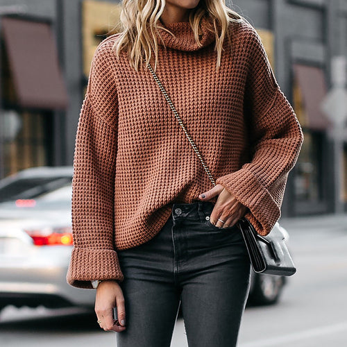 Thick knit sweater for women with a high collar and wide sleeves Lune London