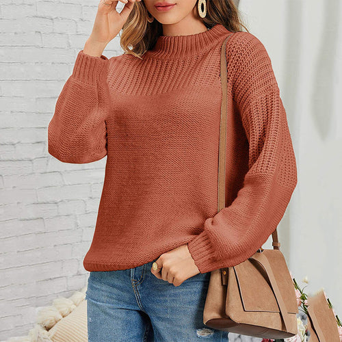 Knit sweater for women with short turtleneck and airy mesh structure Lune London