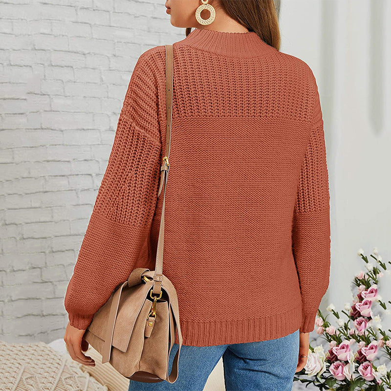 Knit sweater for women with short turtleneck and airy mesh structure Lune London