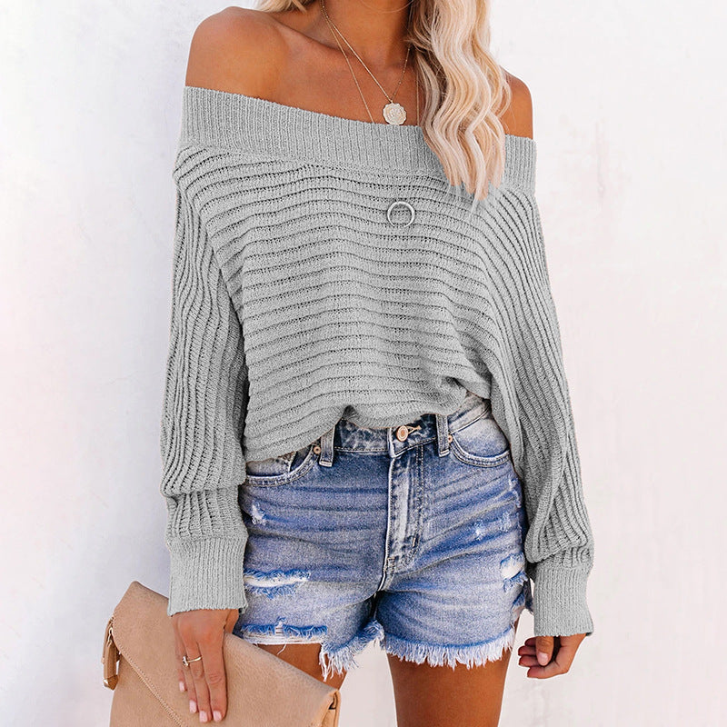 Casual sweater for women with an off-shoulder design and a textured knit pattern Lune London