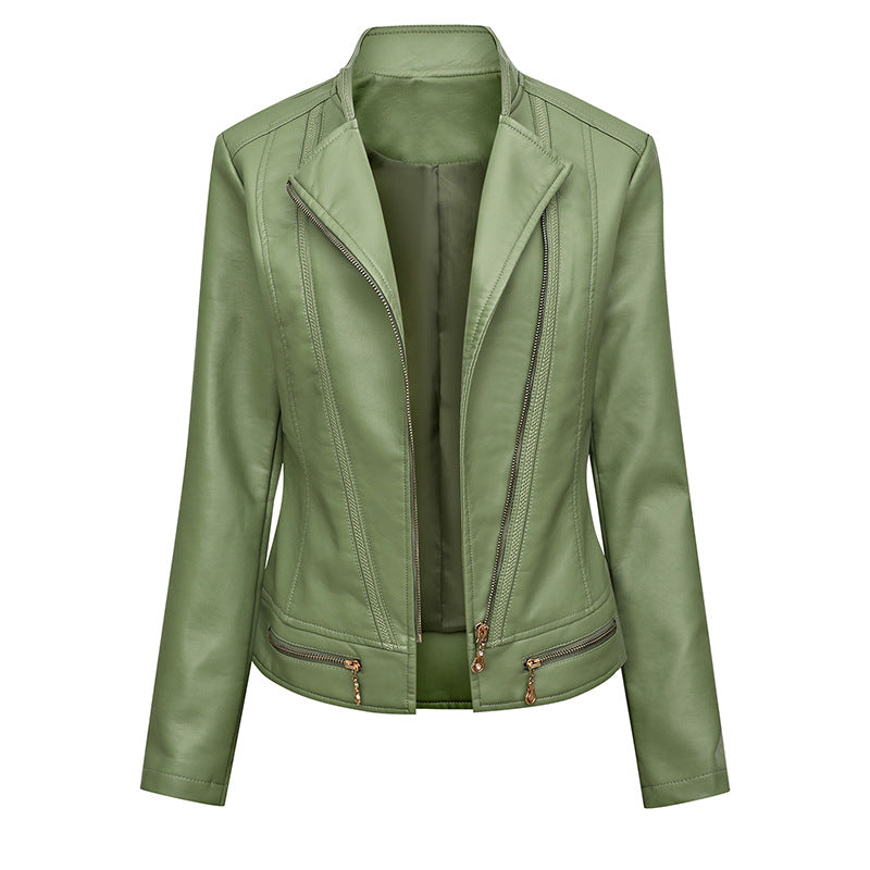 Ladies elegant faux leather jacket with trendy zip details Lune London