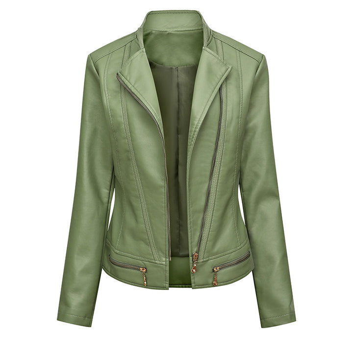 Ladies elegant faux leather jacket with trendy zip details Lune London