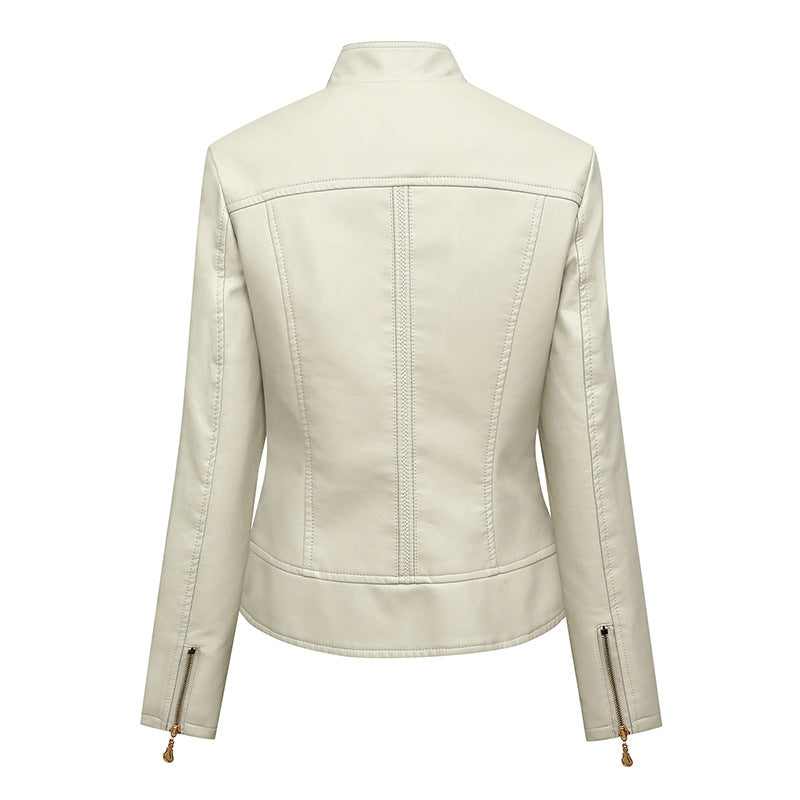 Ladies elegant faux leather jacket with trendy zip details Lune London