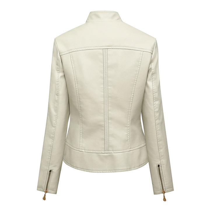 Ladies elegant faux leather jacket with trendy zip details Lune London