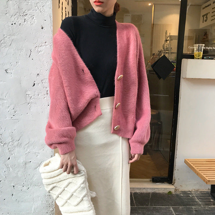 Ladies Plush Knit Sweater with Chic and Stylish Button Details