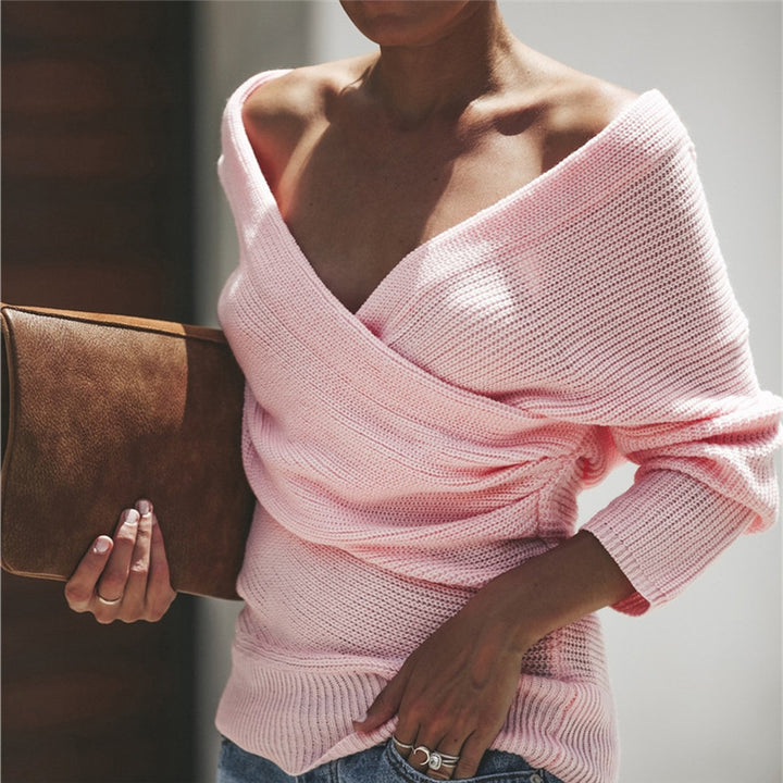 Draped pullover for women with a loose fit and off-shoulder Lune London