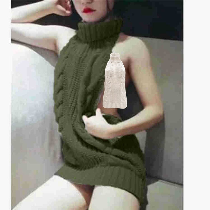 Knit dress for women with stand-up collar and side zipper Lune London