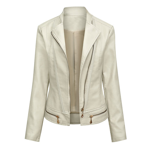 Ladies elegant faux leather jacket with trendy zip details Lune London