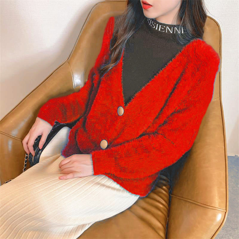 Ladies Plush Knit Sweater with Chic and Stylish Button Details
