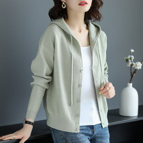 Women's knitted jacket with hood and button closure Lune London