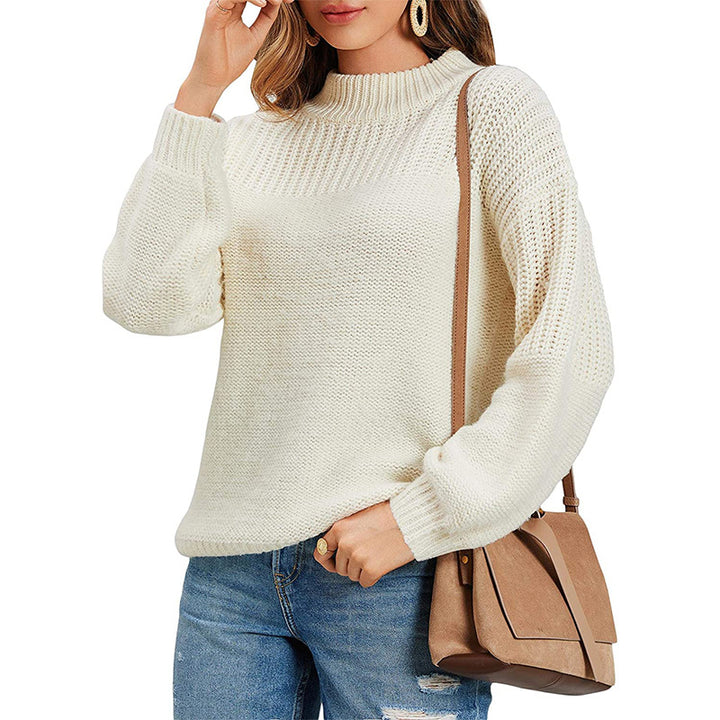 Knit sweater for women with short turtleneck and airy mesh structure Lune London
