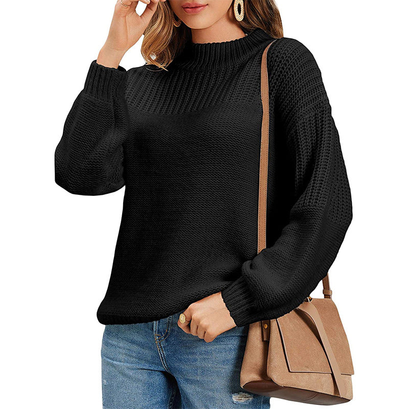 Knit sweater for women with short turtleneck and airy mesh structure Lune London