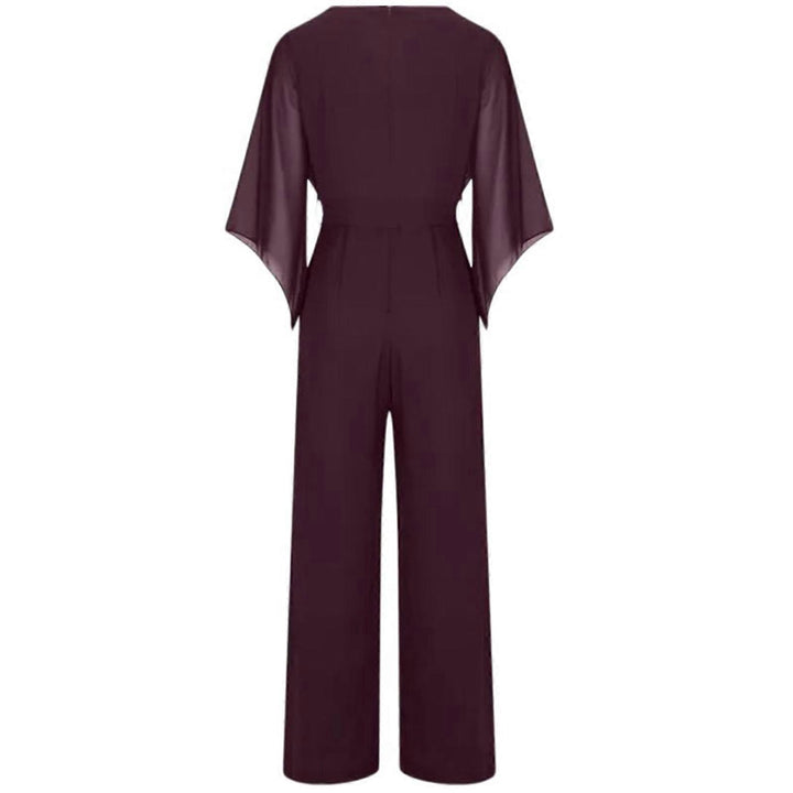 Women’s Wide-Leg Jumpsuit with Cascading Neckline & Lace-Up Waist | Lune London