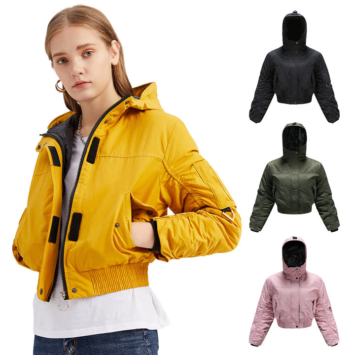 Cropped women's outdoor jacket with adjustable hood and elastic cuffs Lune London