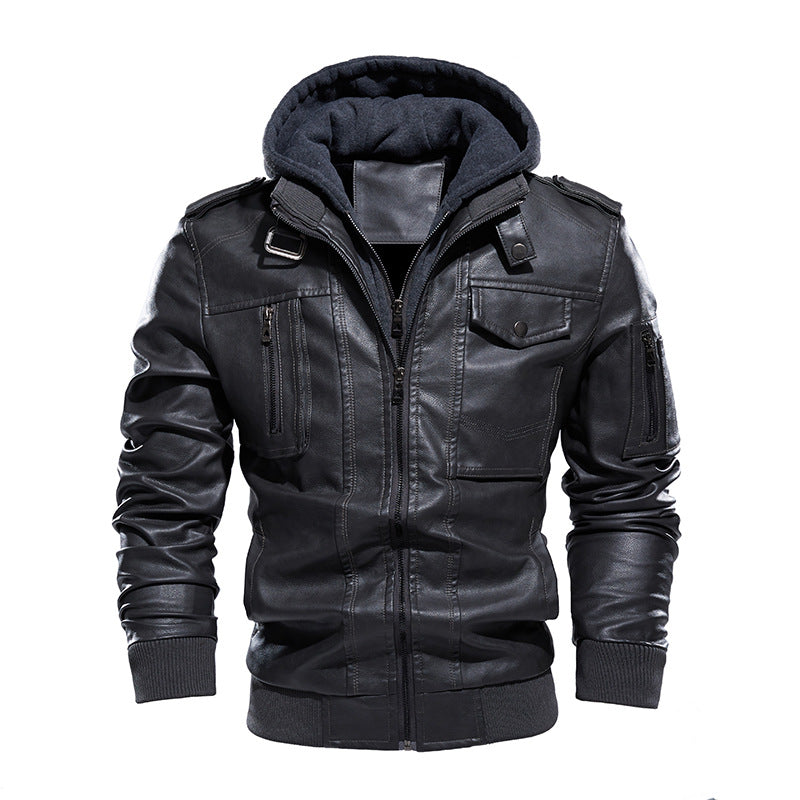 Faux leather jacket for men with removable hood Lune London