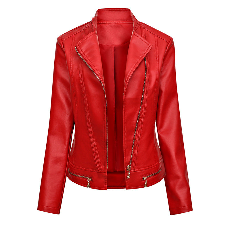 Ladies elegant faux leather jacket with trendy zip details Lune London