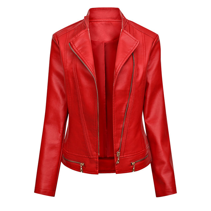 Ladies elegant faux leather jacket with trendy zip details Lune London