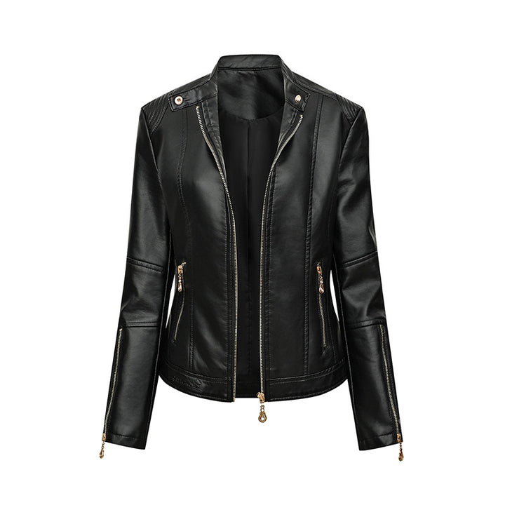 Asymmetrical zipper faux leather jacket for women Lune London