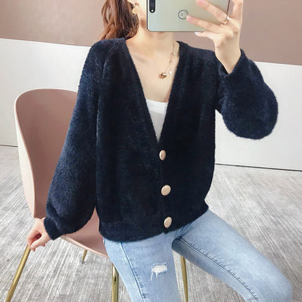 Ladies Plush Knit Sweater with Chic and Stylish Button Details