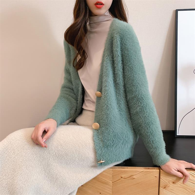 Ladies Plush Knit Sweater with Chic and Stylish Button Details