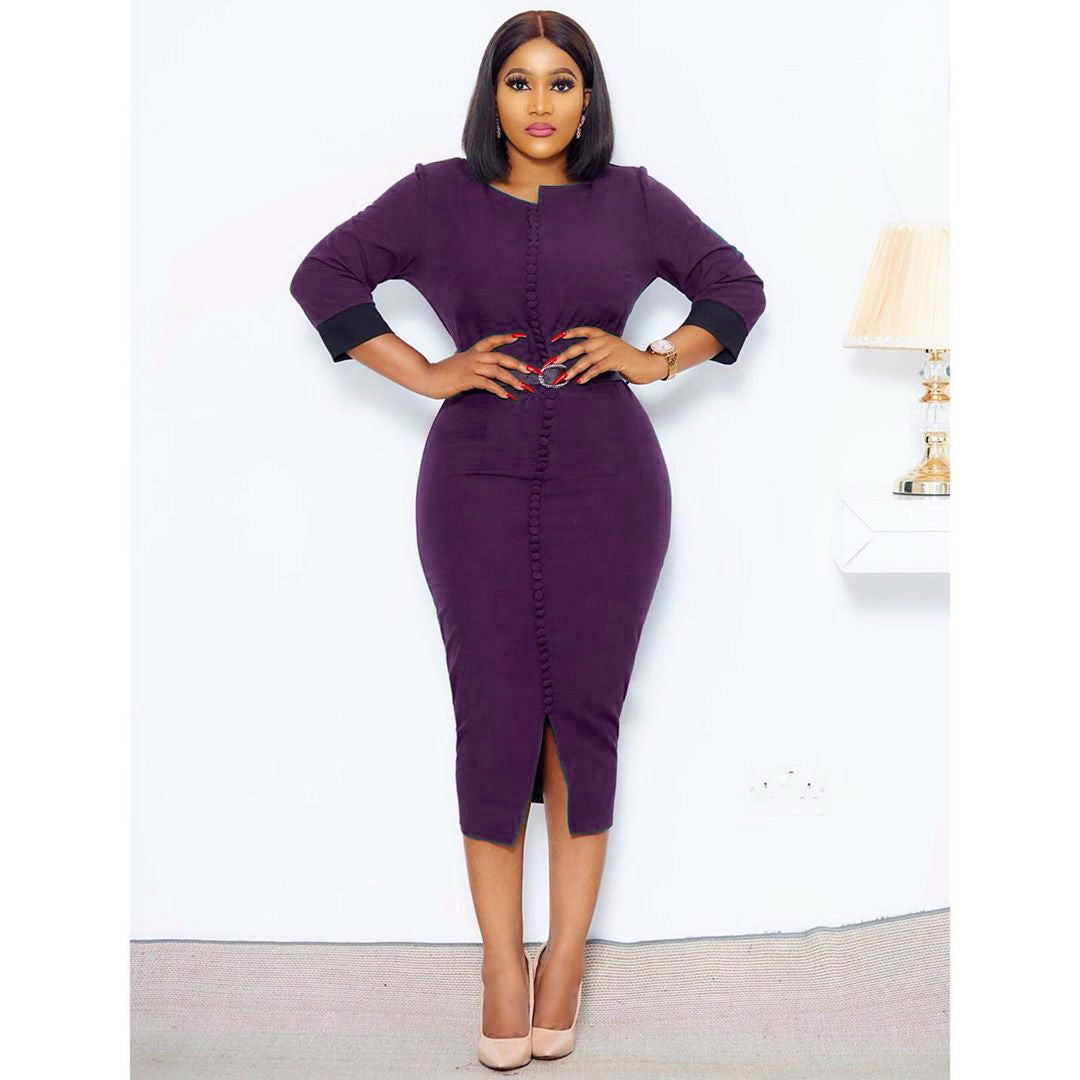 Elegant pencil dress for women with button details and fitted belt Lune London