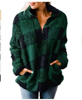 Chic and Stylish women's fleece sweater with plaid pattern
