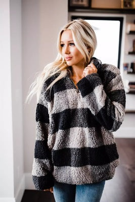 Chic and Stylish women's fleece sweater with plaid pattern