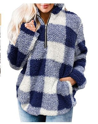 Chic and Stylish women's fleece sweater with plaid pattern