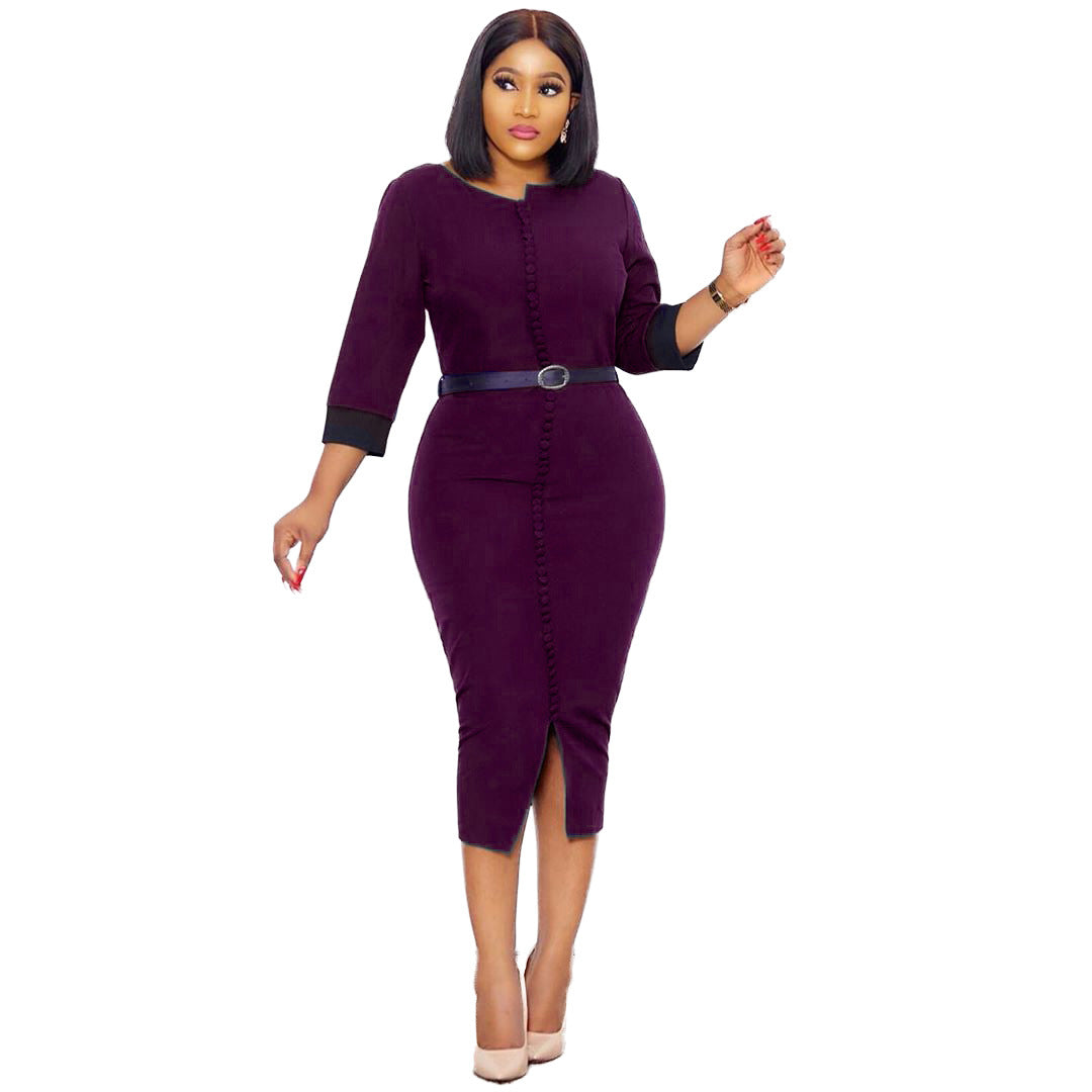 Elegant pencil dress for women with button details and fitted belt Lune London