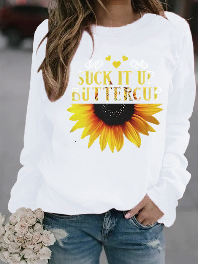 Sweat-shirt pour femmes avec impression créative de tournesol et citation motivante Chic & Stil