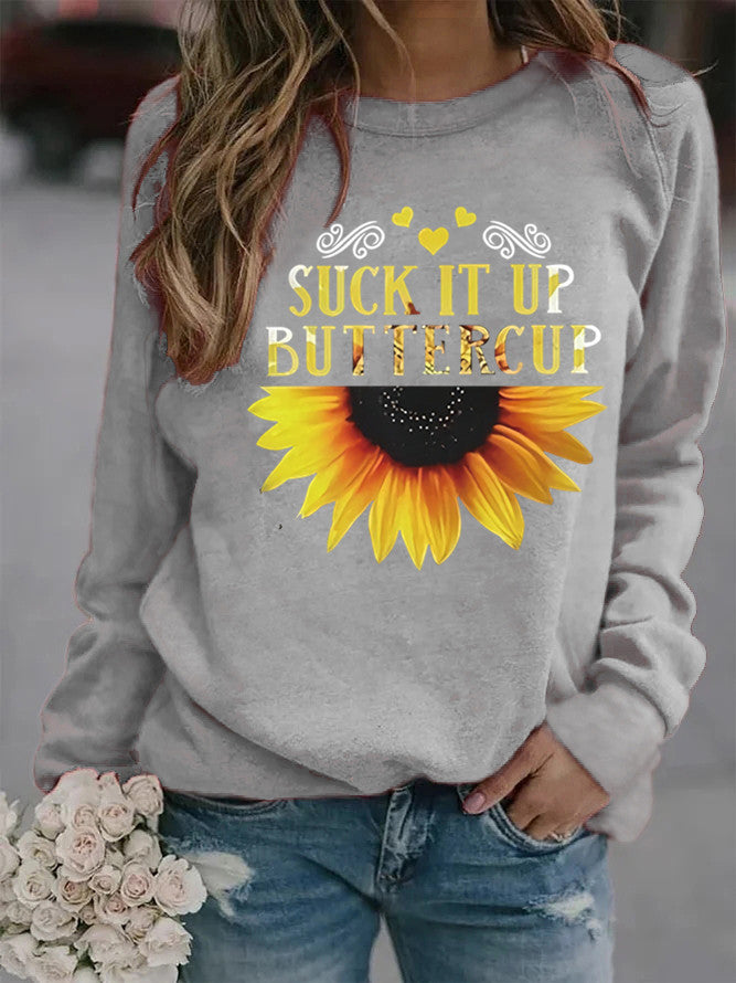 Sweat-shirt pour femmes avec impression créative de tournesol et citation motivante Chic & Stil