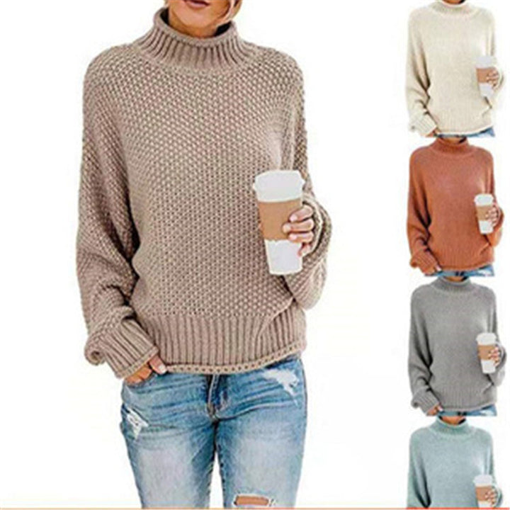 Ladies chunky knit sweater with high collar and textured surface Lune London