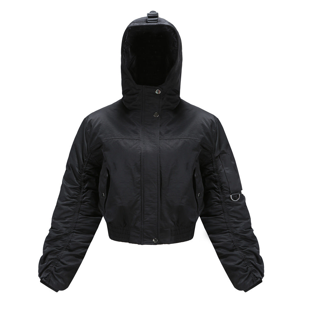 Cropped women's outdoor jacket with adjustable hood and elastic cuffs Lune London