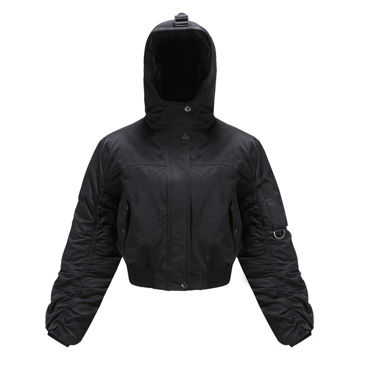 Cropped women's outdoor jacket with adjustable hood and elastic cuffs Lune London