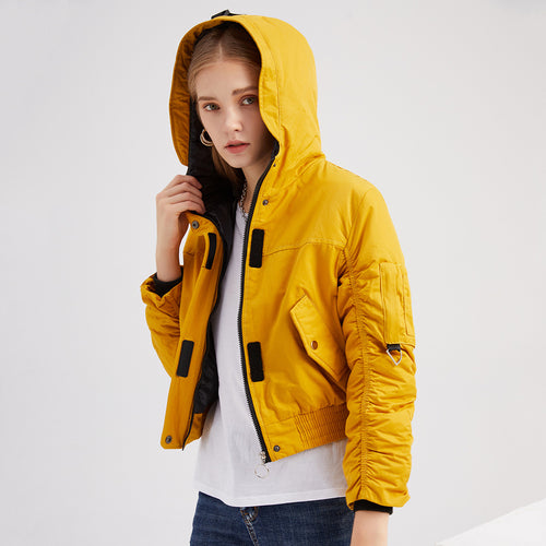Cropped women's outdoor jacket with adjustable hood and elastic cuffs Lune London