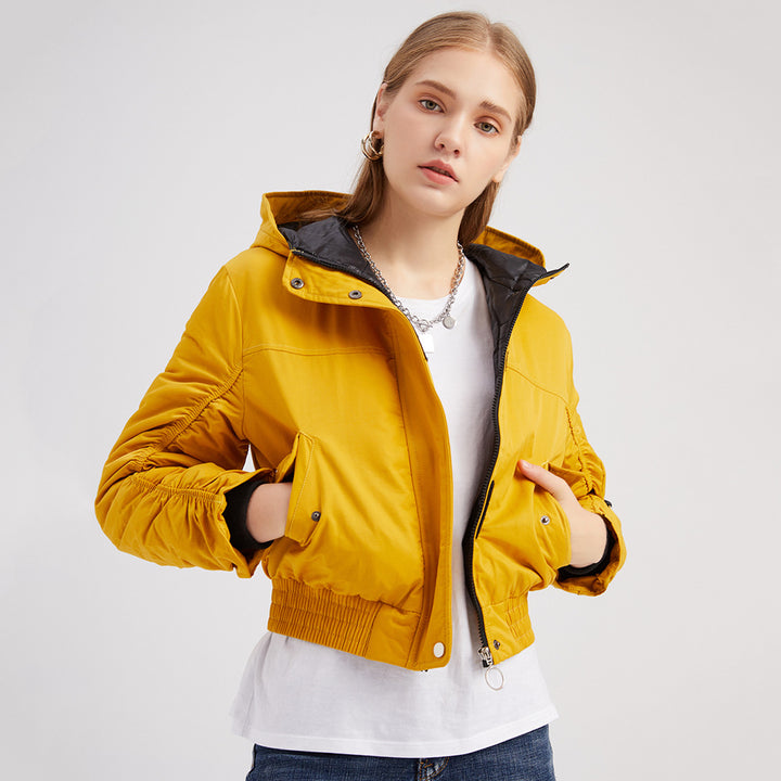 Cropped women's outdoor jacket with adjustable hood and elastic cuffs Lune London